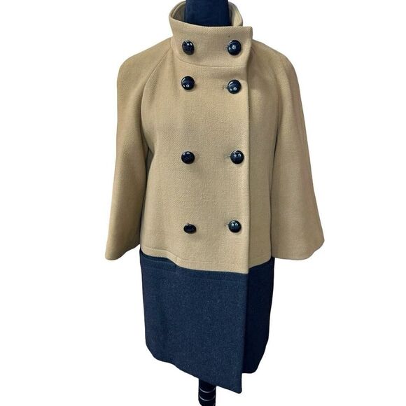 Coach Wool Angora two tones Coat Black Beige logo buttons sz XS - Picture 1 of 16